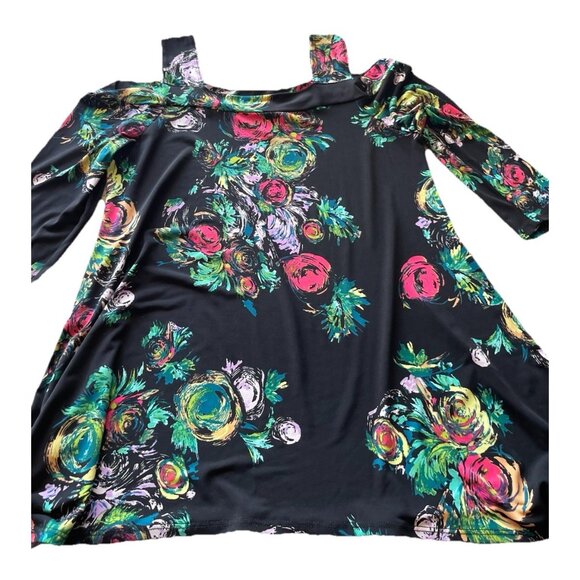 Clara Sun Woo Woman’s Large Flower Rose Print Tunic Top 3/4 Sleeve Sz M USA Made - Picture 1 of 13